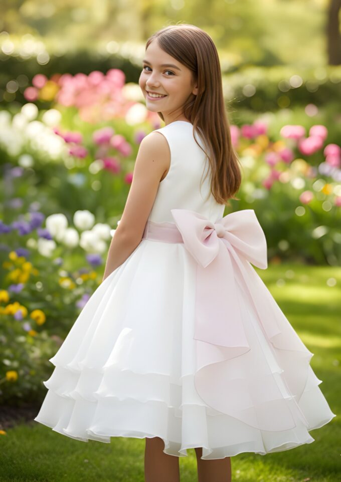 Abito Perla Bianco con Cintura Lilla